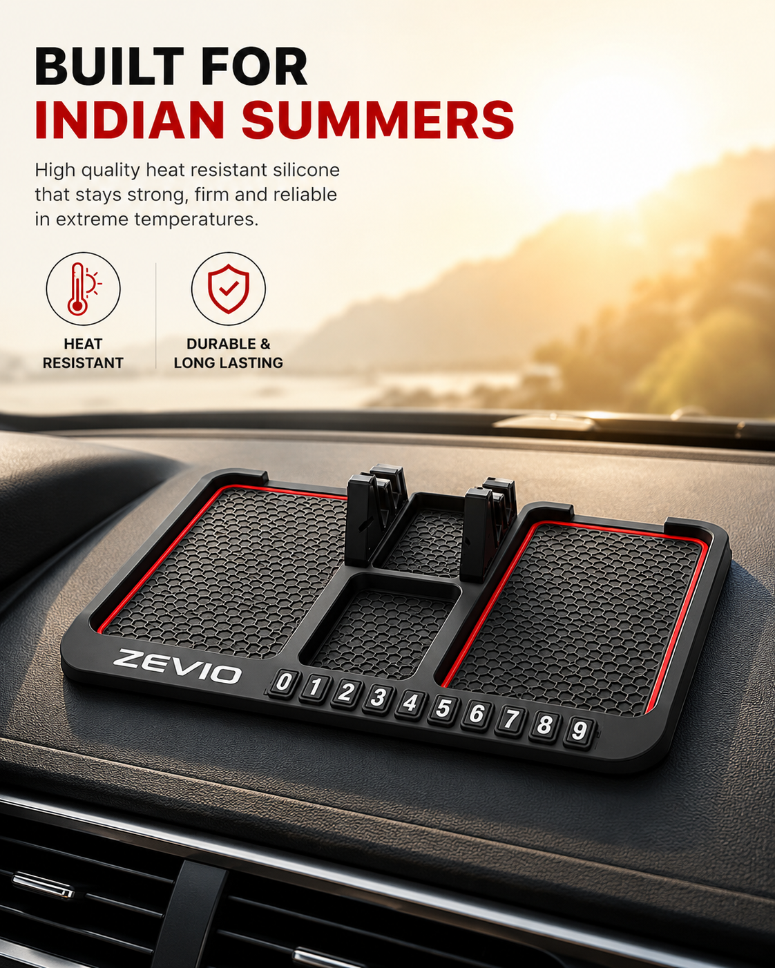 Zevio Grip Mat — Phone Holder & Car Organizer